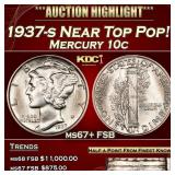 1937-s Mercury Dime Near Top Pop! 10c ms67+ FSB SE