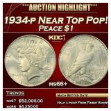 1934-p Peace Dollar Near Top Pop! $1 ms66+ SEGS