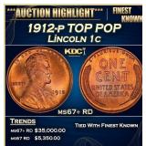 1912-p Lincoln Cent TOP POP 1c ms67+ RD SEGS