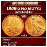 1908-d No Motto Gold Indian Eagle $10 ms62 USCG