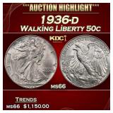 1936-d Walking Liberty Half Dollar 50c ms66 SEGS