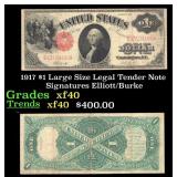 1917 $1 Large Size Legal Tender Note Grades xf Sig