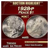 1928-p Peace Dollar $1 ms65 SEGS
