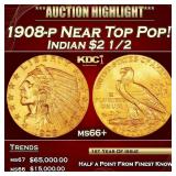 1908-p Gold Indian Quarter Eagle Near Top Pop! $2
