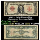 1923 $1 United States Note Grades vf+ Signatures S
