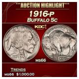 1916-p Buffalo Nickel 5c ms66 SEGS
