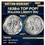 1938-d Walking Liberty Half Dollar TOP POP! 50c ms