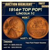 1914-p Lincoln Cent TOP POP! 1c ms67+ rd SEGS