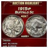 1915-p Buffalo Nickel 5c ms66+ SEGS