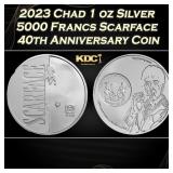 2023 Chad 1 oz Silver 5000 Francs Scarface 40th An