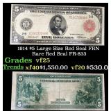 1914 $5 Large Size Red Seal FRN Rare Red Seal Grad