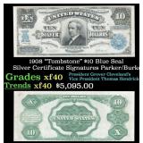1908 $10 Blue Seal Silver Certificate "Tombstone"