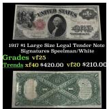 1917 $1 Large Size Legal Tender Note Grades vf+ Si