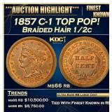 1857 Braided Hair Half Cent C-1 TOP POP! 1/2c ms66