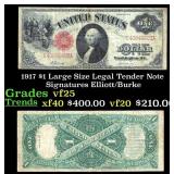 1917 $1 Large Size Legal Tender Note Grades vf+ Si