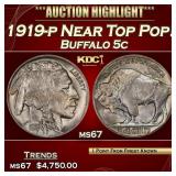 1919-p Buffalo Nickel Near Top Pop! 5c ms67 SEGS