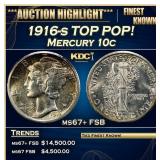 1916-s Mercury Dime TOP POP! 10c ms67+ FSB SEGS