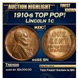 1910-s Lincoln Cent TOP POP! 1c ms66 BN SEGS