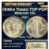 1936-d Mercury Dime Toned TOP POP! 10c ms68+ FSB S