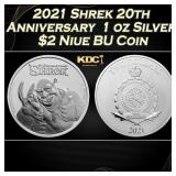2021 Shrek 20th Anniversary  1 oz Silver $2 Niue B
