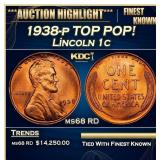 1938-p Lincoln Cent TOP POP! 1c ms68 RD SEGS