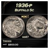 1936-p Buffalo Nickel 5c ms67 SEGS