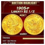 1905-p Gold Liberty Quarter Eagle $2 1/2 ms66+ SEG