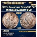 1937-d Walking Liberty Half Dollar Colorfully Tone