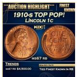 1910-s Lincoln Cent TOP POP! 1c ms67 rb SEGS