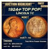 1924-p Lincoln Cent TOP POP! 1c ms67+ rd SEGS