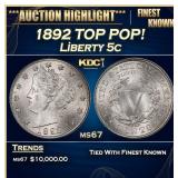 1892 Liberty Nickel TOP POP! 5c ms67 SEGS