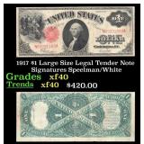 1917 $1 Large Size Legal Tender Note Grades xf Sig