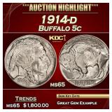 1914-d Buffalo Nickel 5c ms65 SEGS