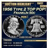 1956 Type 2 Proof Franklin Half Dollar TOP POP! 50