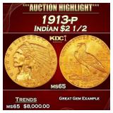 1913-p Gold Indian Quarter Eagle $2 1/2 ms65 SEGS
