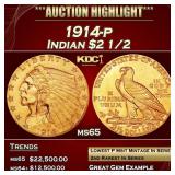 1914-p Gold Indian Quarter Eagle $2 1/2 ms65 SEGS