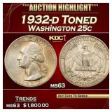 1932-d Washington Quarter Toned 25c ms63 USCG