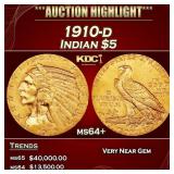 1910-d Gold Indian Half Eagle $5 ms64+ USCG