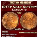 1917-p Lincoln Cent Near Top Pop! 1c ms67+ rd SEGS