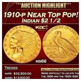 1910-p Gold Indian Quarter Eagle Near Top Pop! $2