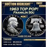 1963 Proof Franklin Half Dollar TOP POP! 50c pr69