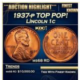 1937-p Lincoln Cent TOP POP! 1c ms68 RD SEGS