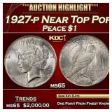 1927-p Peace Dollar Near Top Pop $1 ms65 SEGS