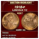 1918-p Lincoln Cent 1c ms66+ rd SEGS