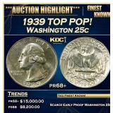 1939 Proof Washington Quarter TOP POP! 25c pr68+ S