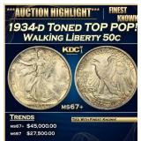 1934-d Walking Liberty Half Dollar Toned TOP POP!