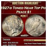 1927-d Peace Dollar Toned Near Top Pop $1 ms65+ SE
