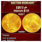 1911-p Gold Indian Eagle $10 ms65+ SEGS