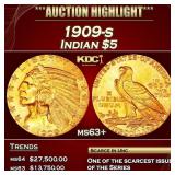 1909-s Gold Indian Half Eagle $5 ms63+ USCG