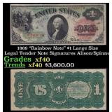 1869 $1 Large Size Legal Tender Note "Rainbow Note